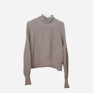 H&M Chunky Knit Turtleneck Sweater Large Cropped Boxy Textured Slouchy Beige